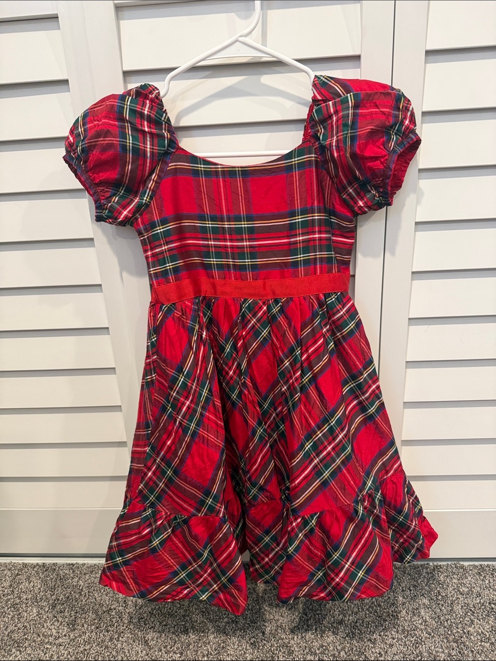 Janie and Jack Red Plaid Puff-Sleeve Girls size 6 Dress